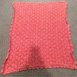 80s Vtg Pink/Orange, Hand Made, Granny Crochet, Afghan/Throw, 37” X 30”